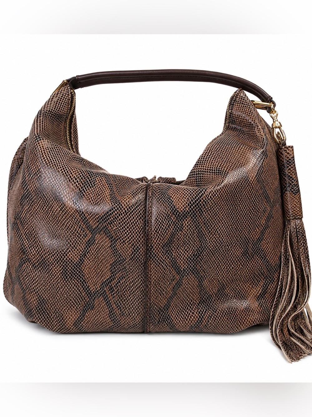 NWOT G.I.L.I. Soft Leather Python Print Hobo Crossbody Bag Tassel